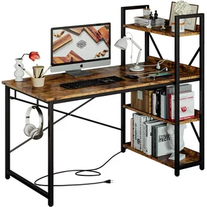 IRONCK Computer Desk 47" with Power Outlet & Storage Shelves for Home Office Rustic Brown