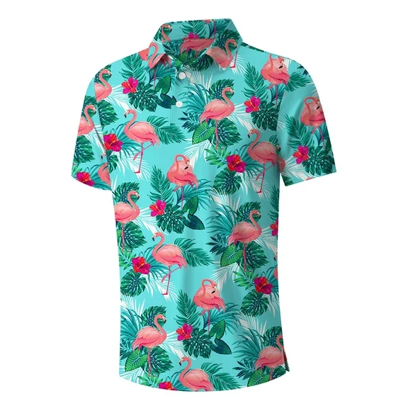 Iceglad Golf Shirts for Men Short Sleeve Dry Fit Print Performance Moisture Wicking Polo Shirt