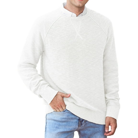 Iceglad Men's Crewneck Sweater Soft Cotton Rib Knit Casual Long Sleeve Classic Pullover Sweater