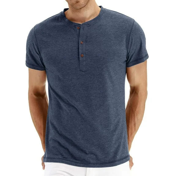Iceglad Mens Fashion Casual Front Placket Basic Short Sleeve Henley T-Shirts
