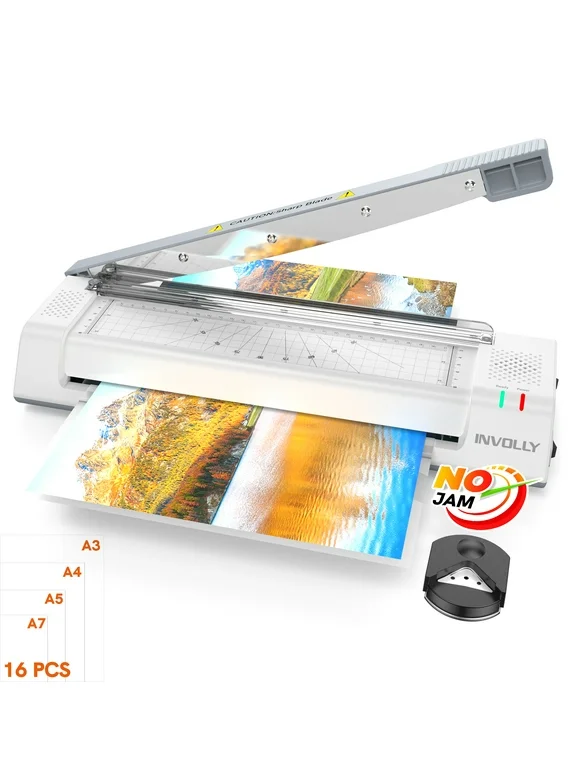 Involly Laminator, Laminator Machine with Paper Cutter and Corner Rounder, No Paper Jam/No Bubbles, 13 inch Laminating Machine with 16 Pouches for Office School Home Personal