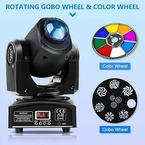 JAJALUYA  Moving Head Light 30W 8 Pattern 8 colors RGBW LED Strobe Stage Lighting with DMX for DJ Party Disco,1 Pack