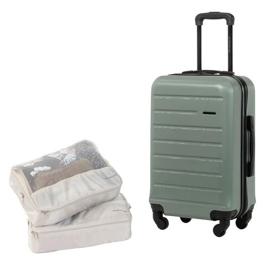 JETSTREAM 20" Hardside Spinner Rolling Carry-on Luggage, Durable ABS, with 2pcs Packing Cubes, Green