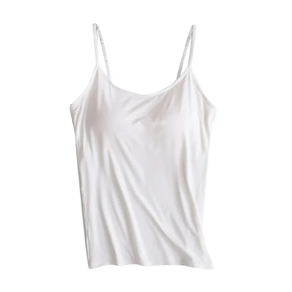 JGGSPWM Women Cotton Plus Size Camisole Shelf Bra Cami Tank Tops Adjustable Spaghetti Strap Tank Top Soft Comfy Vest Summer Basic Camisole White S