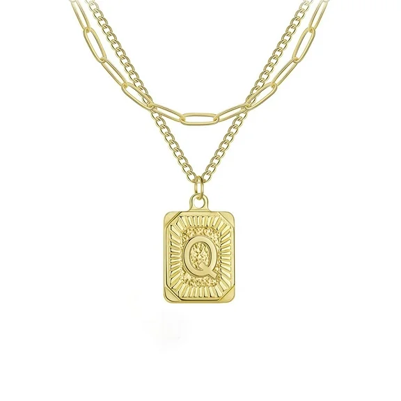 JO WISDOM 14K Gold Initial Necklaces for Women Men,Alphabet Necklace,Gold Letter Necklaces 26 Capital A-Z Letter Pendant Necklaces for Women,Square Necklace For Her Initial Necklaces