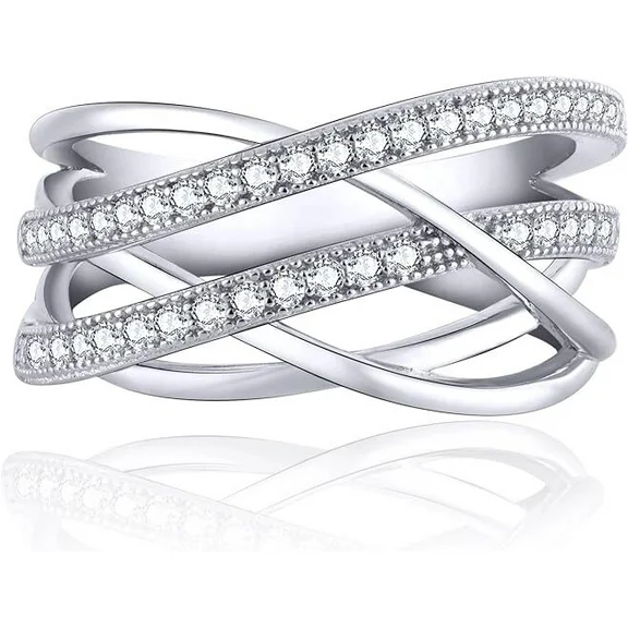 JO WISDOM 925 Sterling Silver Criss Cross Rings CZ Eternity Engagement Wedding Band Ring