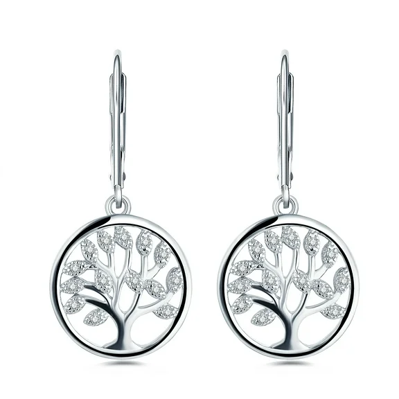 JO WISDOM 925 Sterling Silver Cubic Zirconia Tree of Life Earrings