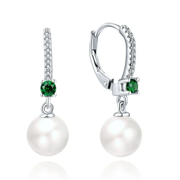 JO WISDOM 925 Sterling Silver Freshwater Pearl Hoop Earrings with Dangle Real Pearl,Simulated Pearls