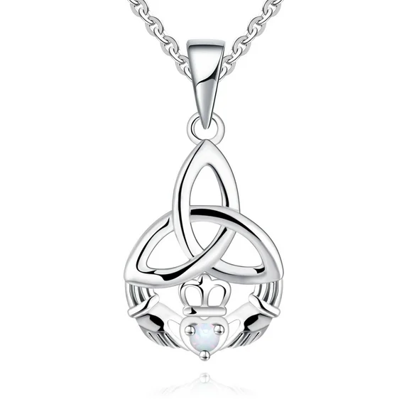 JO WISDOM 925 Sterling Silver Irish Celtic  Knot  Heart Claddagh Pendant Necklace With Birthstones Jewelry For Women