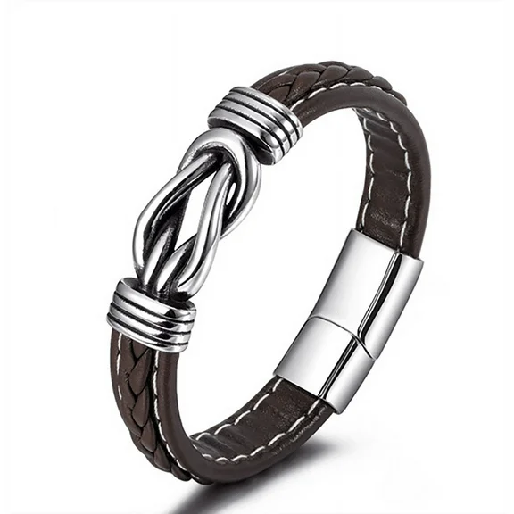 JO WISDOM Men's stainless steel leather bracelet, bracelet, handcrafted by senior craftsmen, men's leather bracelet