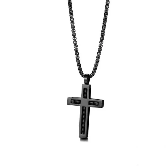 JO WISDOM Spring Stainless Steel Cross Necklace Pendant, Fashionable Retro Men's Stainless Steel Necklace, Fashionable And Minimalist Jewelry Gift