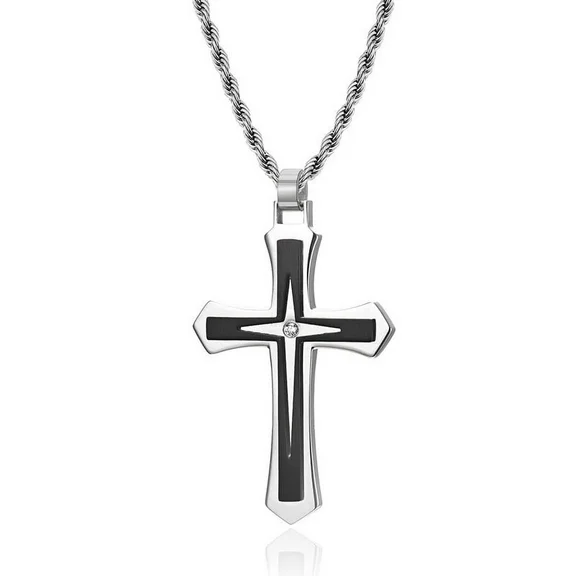 JO WISDOM Two Color Cross Necklace Pendant, Fashionable Retro Men's Stainless Steel Necklace, Fashionable Jewelry Gift