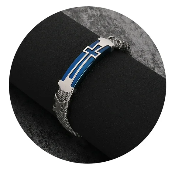 JO WISDOM Vintage Cross Bracelet, Personalized Hip Hop, Simple and Fashionable Stainless Steel Mesh Chain Bracelet, Gift for Boyfriend
