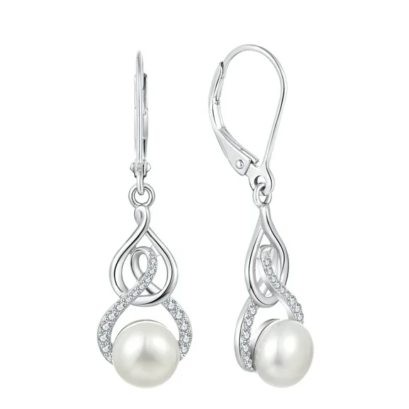 JO WISDOM Women Pearl Earrings 925 Sterling Silver Celtic Knot Infinity Dangle & Drop Earrings With 8mm Freshwater Pearl Jewelry