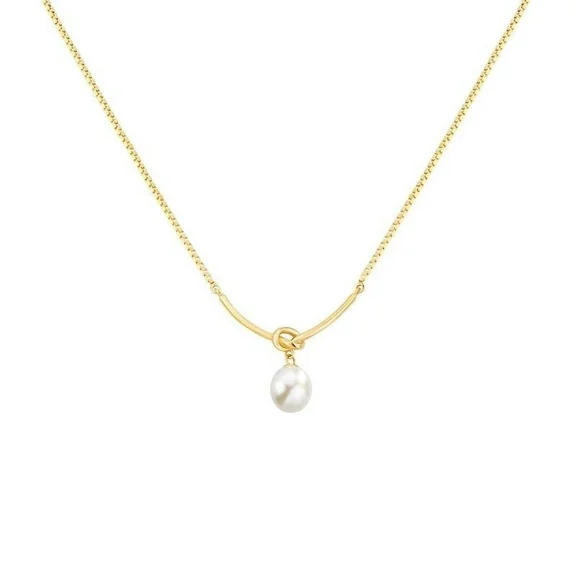 JO WISDOM Women's Twisted Pearl Pendant Necklace,Simple White Pearl Necklace,Cute Pearl Thin Chain Necklace,Elegant Pearl Necklace,Girl's Wedding Jewelry Gift