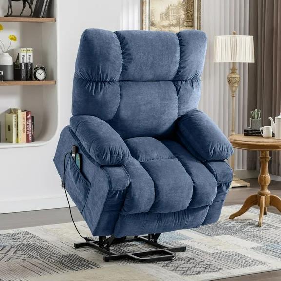 JONPONY Power Lift Recliner Chair Recliners for Elderly with Heat and Massage Recliner Chair for Living Room with Infinite Position and Side Pocket,USB Charge Port,Blue