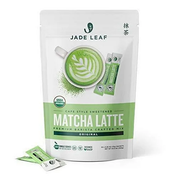 Jade Leaf Organic Japanese Original Café Style Sweetened Matcha Latte Green Tea Powder Mix, 30 Count Stick Packs