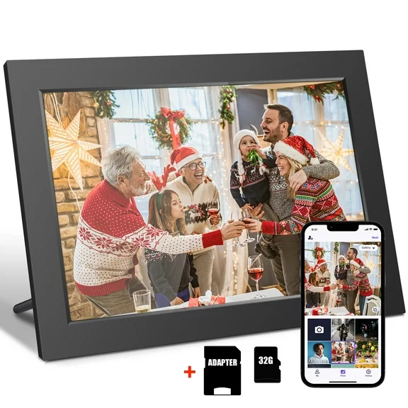 Jazeyeah 10.1 inch Smart WiFi Digital Picture Frame with 64GB Storage (32GB RAM and 32GB SD Card), 1280*800 IPS HD Touch Screen, Easy Setup,Free APP, Gift for Friends and Family and Christmas
