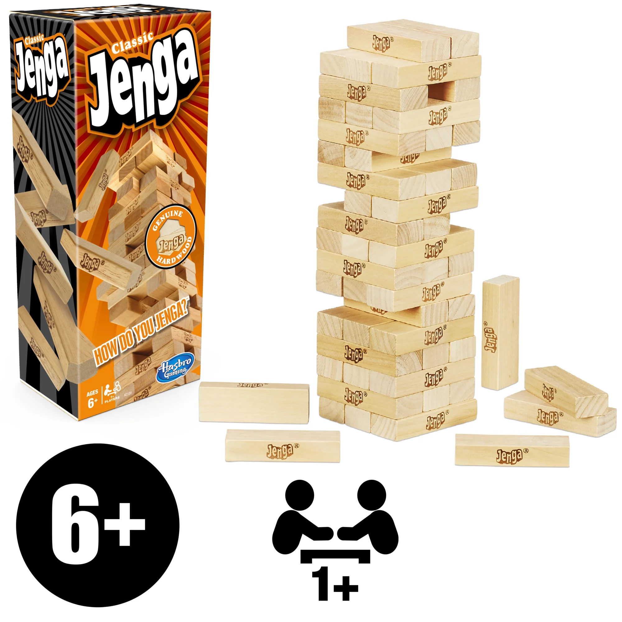 Jenga Classic Block Stacking Board Game for Kids and Family Ages 6 and Up, 1+ Player