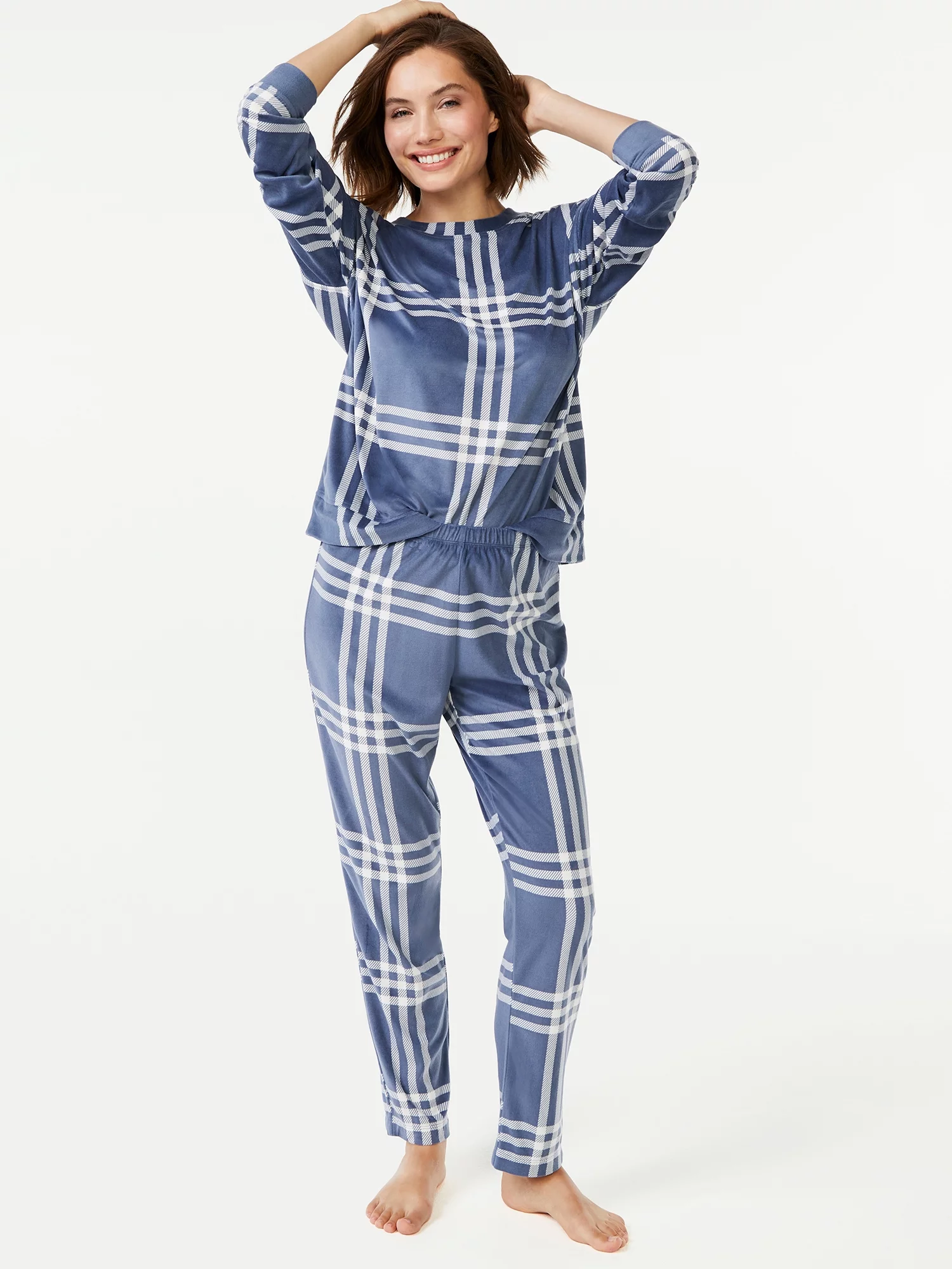 Joyspun Women's Velour Top and Sleep Pants Pajama Set, 2-Piece, Sizes S to 3X
