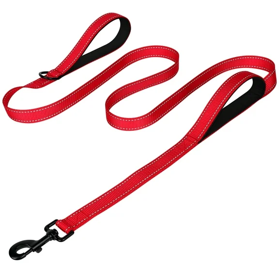 Joytale Dog Leash Heavy Duty for Large Dogs, 5FT Double Handle Dog Leash for Traffic Control, Red