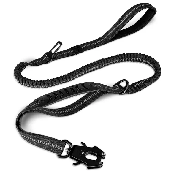 Joytale Tactical Dog Leash, 4-6ft Shock Absorbing Bungee Dog Leash with 2 Padded Handle, Black