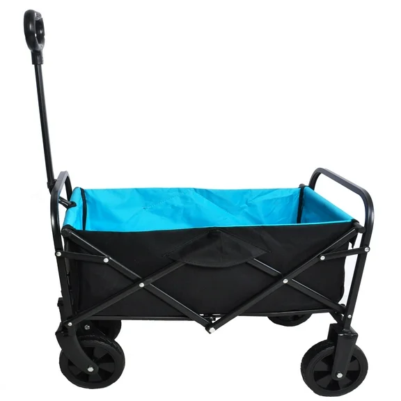 Jump Into Fun Collapsible Wagon, Mini Wagons Carts Heavy Duty Foldable with Push Bar, Beach Wagon with Big Wheels for Sand, Wagons for Kids for Camping, Shopping, Garden Utility Wagon, Beach Cart