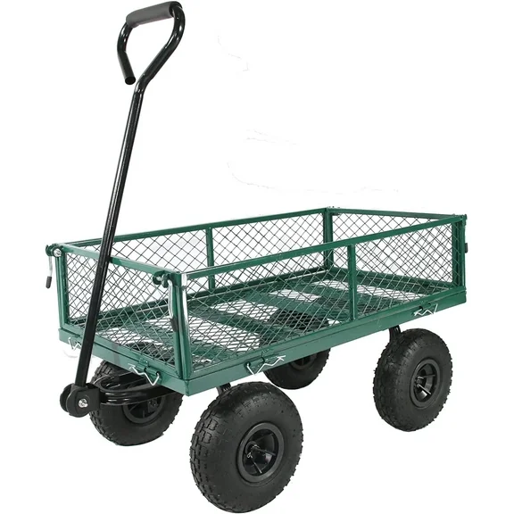 Jump Into Fun Wagon Cart, Metal Utility Wagon 660LBS Capacity, Garden Cart with Wheel, Mesh Metal Frame & Removable Sides, Yard Wagon Large Heavy Duty Wagon, Garden Cart and Wagon, Green