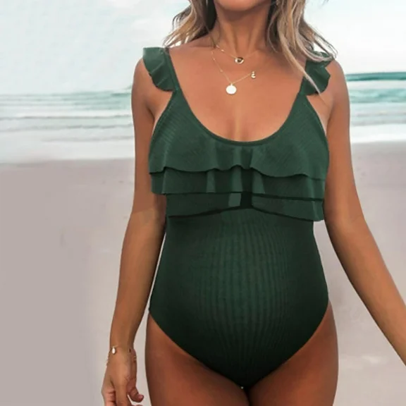 KAWELL Maternity Swimsuit S-3XL Plus Size Tankini Women's One-Piece Open Back
