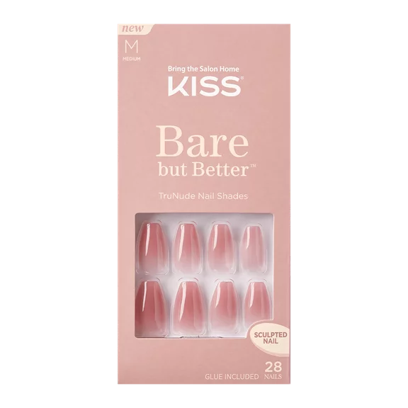 KISS Bare but Better Sculpted Nude Fake Nails, Nude Nude, 28 Count
