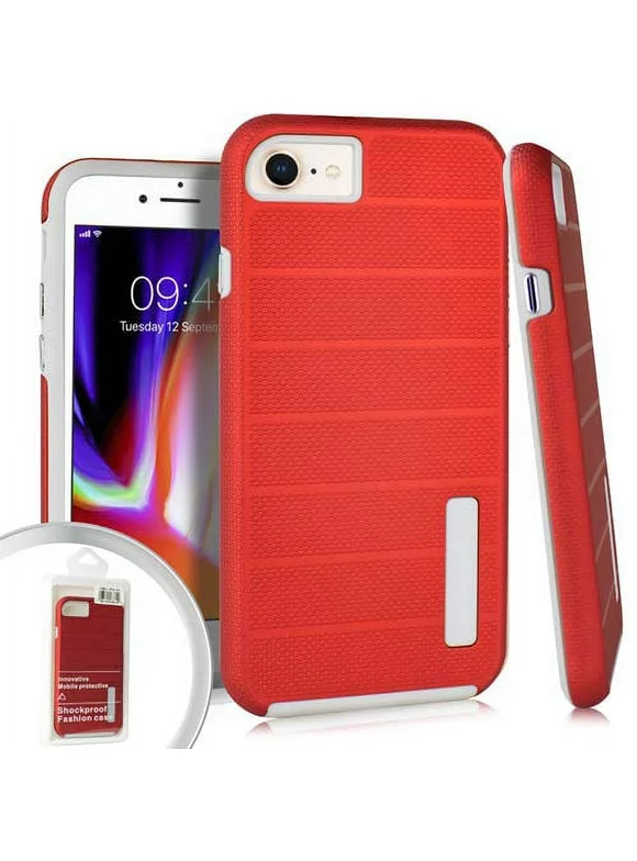 Kaleidio Case For Apple iPhone SE (2020), iPhone 8, iPhone 7 [Sleek Grip] Hybrid Dual Layer [Shockproof] Impact Protector Cover [Red/Grey]