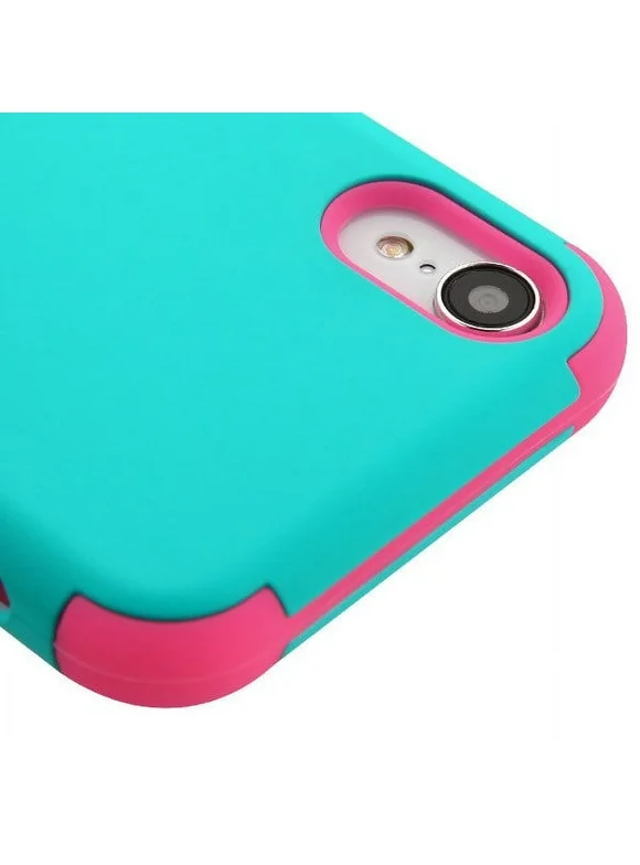 Kaleidio Case For Apple iPhone XR (6.1") [TUFF Armor] Impact Protective Hybrid [Shockproof] 3-Piece Dual Layer Rubber Cover w/ Overbrawn Prying Tool [Turquoise/Pink]