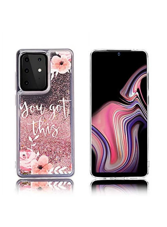 Kaleidio Case For Samsung Galaxy Note 20 Ultra 5G (6.9") [Quicksand Glitter] TPU Gel Slim Hybrid Skin Cover [Liquid Pink Flowers]