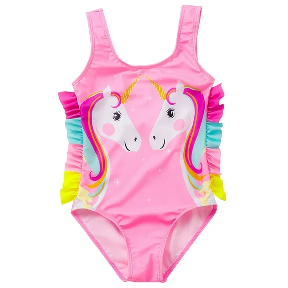 Kawell Girls Swimsuits One Piece Unicorn Swimwear Bathing Suit, Adjustable Straps