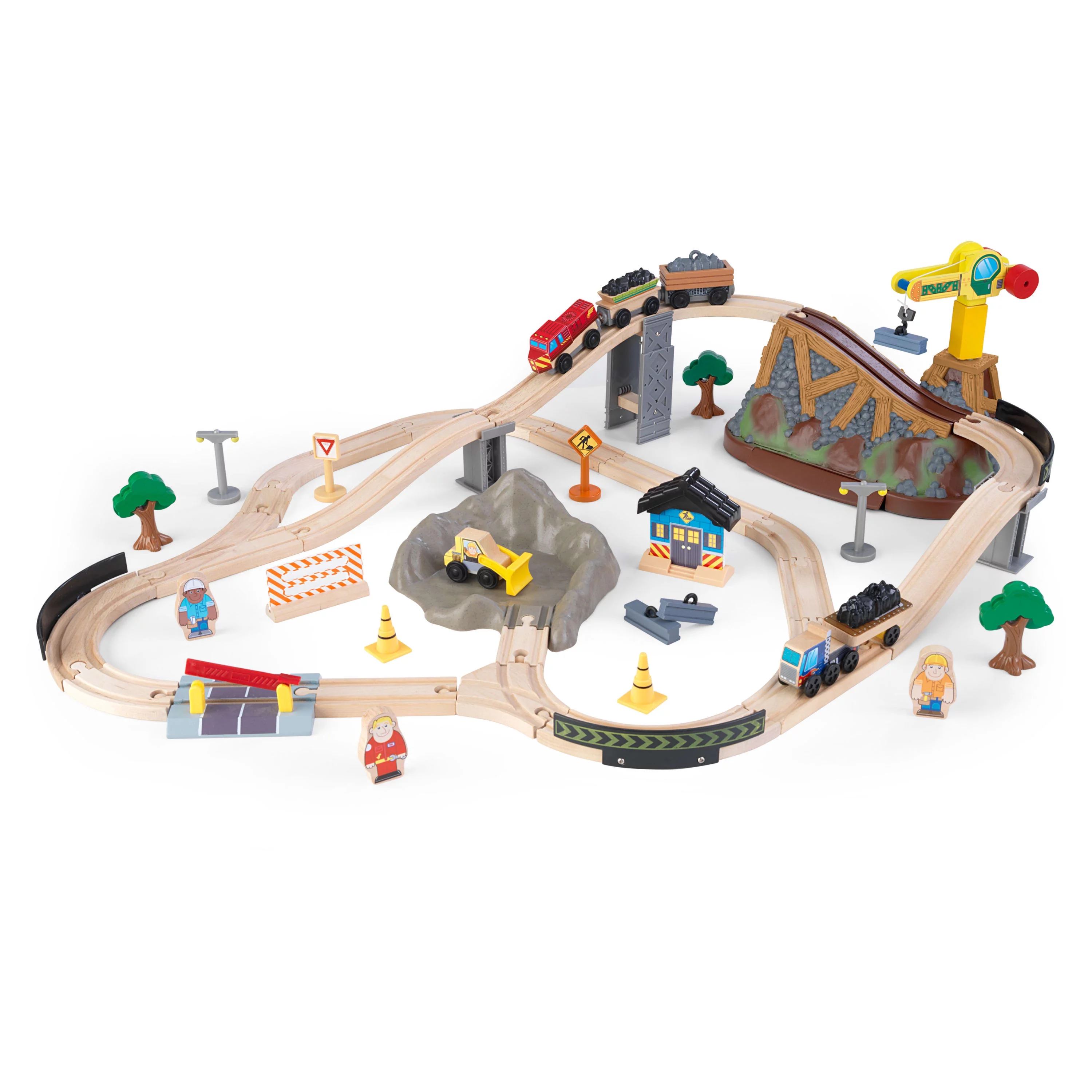 KidKraft Bucket Top Construction Wood Train Set with Crane & 61 Pieces, For Ages 3+