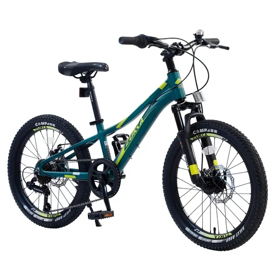 Kids Mountain Bikes 20 inch for Girls and Boys, 7 Speed Mountain Bycicle with Disc Brakes, 85% Assembled, Green