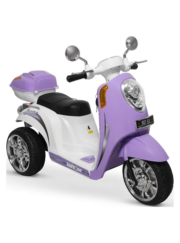 Kidzone Ride On Scooter 6V Toy Battery Powered Electric 3-Wheel Power Bicycle W/ Music, Horn, Headlight, Purple