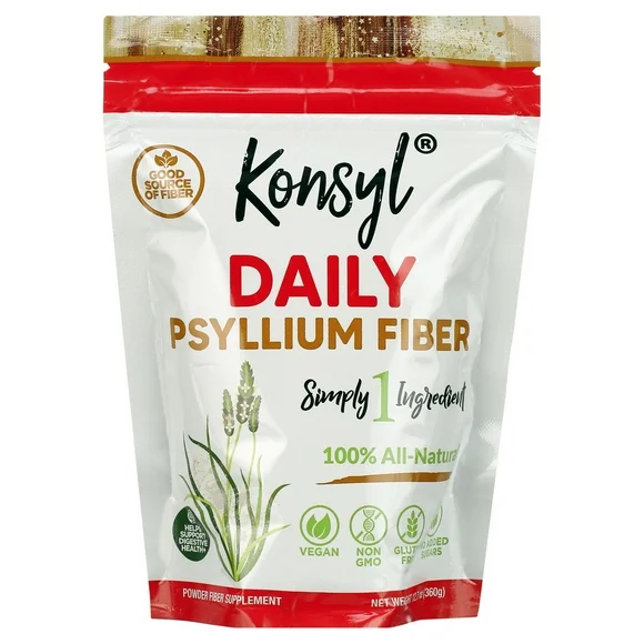 Konsyl Daily Psyllium Fiber, All Natural Fiber Powder Supplement, Just 1 Simple Ingredient, Gluten-Free, NonGMO 360Gr. (For use for ages 6 and up)