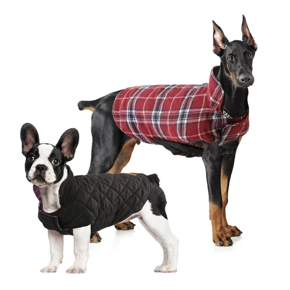 Kuoser Cozy Waterproof Windproof Reversible British Style Plaid Dog Vest Winter Coat Warm Dog Apparel for Cold Weather Dog Jacket for Small Medium Large Dogs with Furry Collar (XS - 3XL)