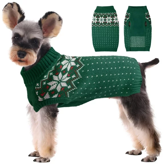 Kuoser Dog Cat Sweater, Holiday Christmas Snowflake Pet Warm Knitwear Dog Sweater Soft Puppy Clothing Dog Winter Coat, Dog Turtleneck Cold Weather Outfit Pullover for Small Medium Dogs Cats