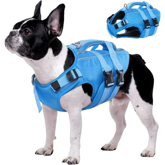 Kuoser Dog Life Jacket, Reflective and Adjustable Dog Life Vest for Small Medium Large Dogs Blue, XS