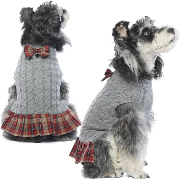 Kuoser Dog Sweater, Dog British Style Sweater Dress Warm Dog Sweaters Knitwear Vest Turtleneck Pullover Dog Coat for Small Medium Dogs Puppies Bulldog for Fall Winter with Leash Hole XS-XL