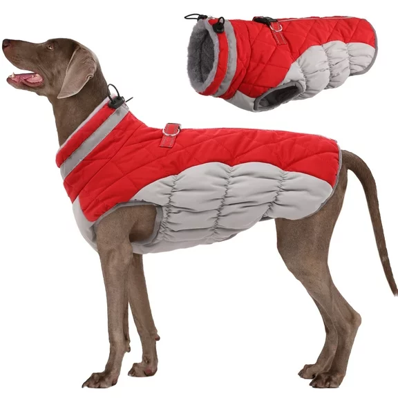 Kuoser Dog Winter Coat Warm Reflective Dog Jacket Dog Cold Weather Coats for Small Medium Large Dogs, Red
