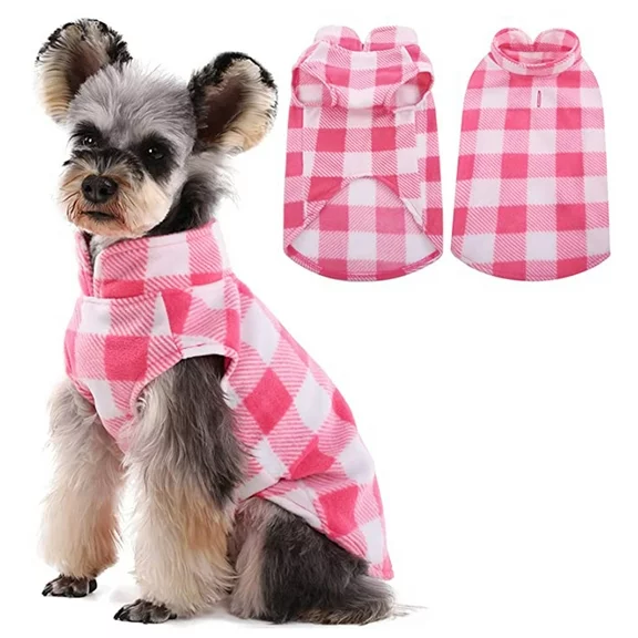 Kuoser Polyester & Fleece Plaid Dog Coat Jacket Sweater, Pink, XXS