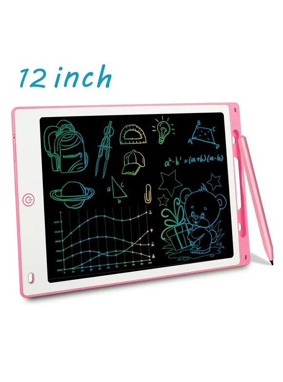 LCD Writing Tablet for Kids, TSV 12 in Reusable Doodle Drawing Board, Early Learning Toys for Boys and Girls - Pink