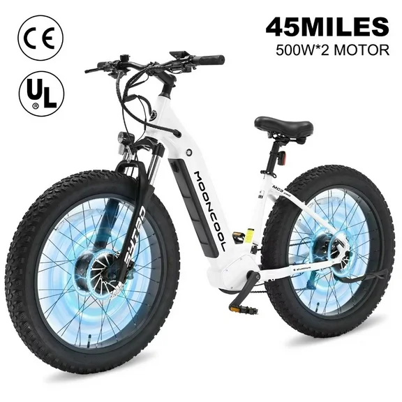 LILYPELLE 26" Adult 7-Speed Electric Mountain Bike AWD ，4" Fat Tire ,19.98MPH，with 48V 15Ah removable battery，500W dual mottor ,for City Touring Trail Off-Road Hunting