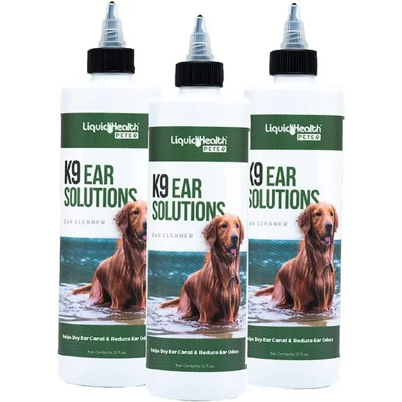 LIQUIDHEALTH K9 Dog Ear Cleaner Solution Ear Cleaning Drops with Boric Acid, 12 fl Oz 3-Pack