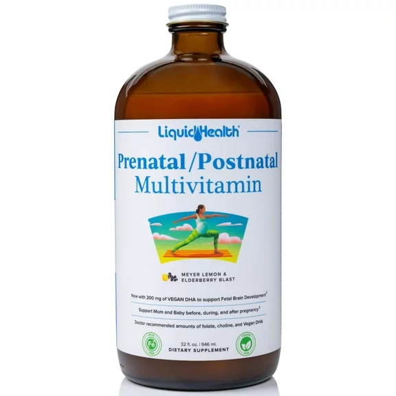 LIQUIDHEALTH Liquid Prenatal and Postnatal Vitamins for Women Vegan Folate Supplement, 32 Fl. Oz