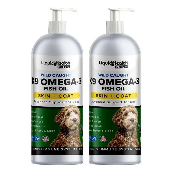 LIQUIDHEALTH Omega 3 Fish Oil for Dogs Liquid Supplement Puppy Essentials, 16 Oz (2 pack)