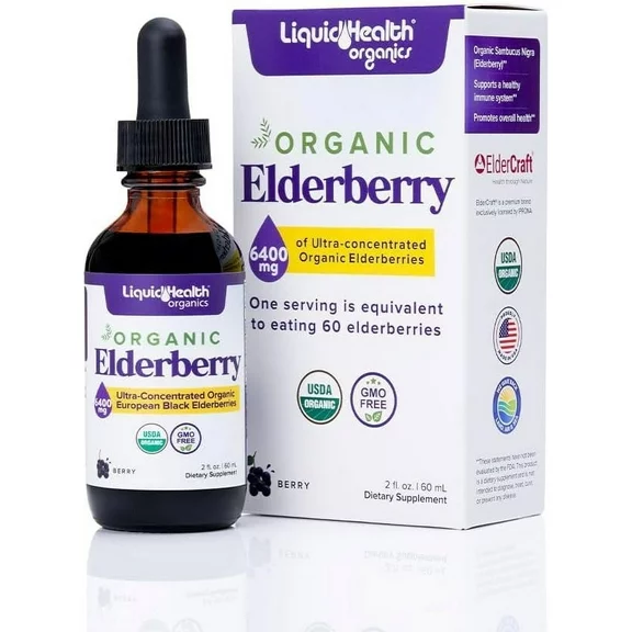 LIQUIDHEALTH Organic Elderberry Drops Immune Support Supplement Liquid Vitamins, 2 fl Oz